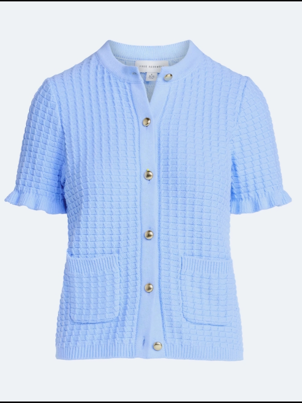 Free Assembly Blue Short Sleeve Cardigan Ruffle Cotton NWT